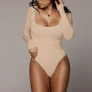 Nadafair Winter Women Bodysuit Long Sleeve 2020 White Bodycon Bodysuit Women Black Body Female For Woman Cutout Fleece Romper