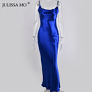 JULISSA MO Sexy Spaghetti Strap espalda descubierta vestido de verano mujeres satén encaje Up trompeta vestido largo elegante Bodycon vestidos de fiesta 2021