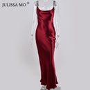 JULISSA MO Sexy Spaghetti Strap espalda descubierta vestido de verano mujeres satén encaje Up trompeta vestido largo elegante Bodycon vestidos de fiesta 2021
