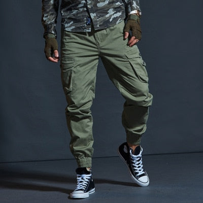 Pantalones casuales de color caqui de alta calidad para hombres, pantalones militares tácticos para correr, pantalones Cargo de camuflaje, pantalones militares negros de moda con múltiples bolsillos