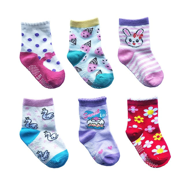 6 par/lote de calcetines antideslizantes de algodón para niños de 0 a 6 años para niños y niñas, calcetín de corte bajo para chico con empuñaduras de goma para las cuatro estaciones
