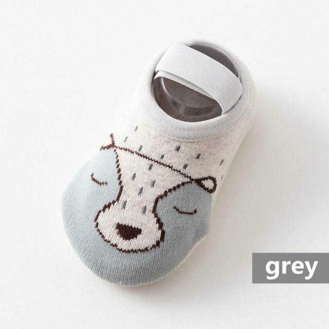 1 par de calcetines de algodón antideslizantes de dibujos animados bonitos para bebés y niños, calcetines de suelo para niños pequeños, zapatos de primeros pasos con patrón de animales para recién nacidos