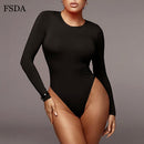 FSDA cuello redondo manga larga blanco sólido Sexy Bodysuit mujer negro Otoño Invierno Body Top gris Casual señora Streetwear Bodysuits