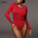 FSDA cuello redondo manga larga blanco sólido Sexy Bodysuit mujer negro Otoño Invierno Body Top gris Casual señora Streetwear Bodysuits