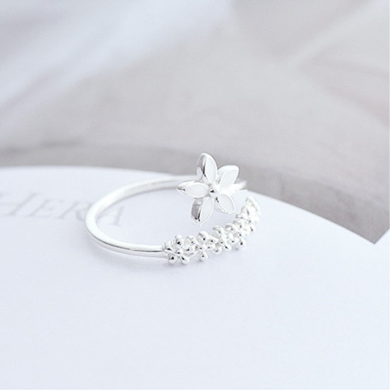 Flor fresca 925 plata esterlina temperamento personalidad regalo de moda literaria Corea mujer anillos de apertura de tamaño variable SRI172