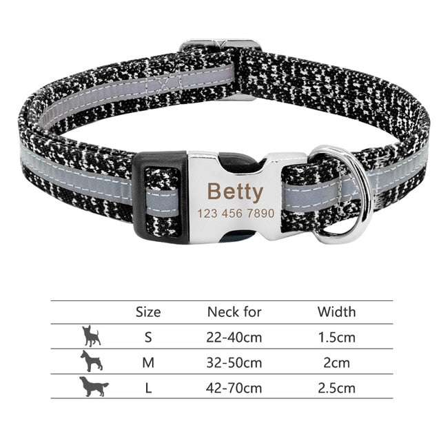 Hundehalsband aus Nylon, personalisiertes Hundehalsband, graviertes ID-Tag, Namensschild, reflektierend, für kleine, mittelgroße Hunde, Pitbull Mops