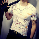 Sommermode Herren T-Shirt Casual Patchwork Kurzarm T-Shirt Herrenbekleidung Trend Casual Slim Fit Hip-Hop Top Tees 5XL