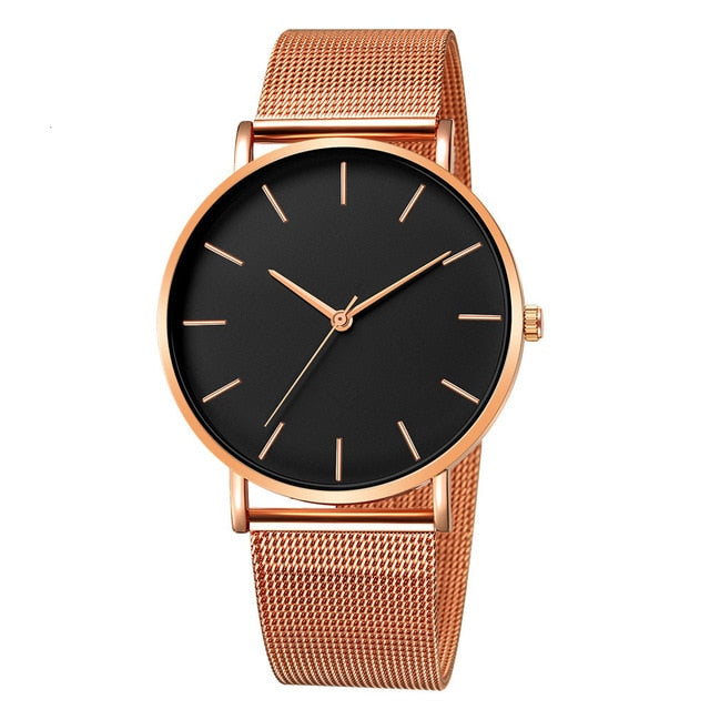 Relojes ultrafinos minimalistas a la moda para hombre, reloj de cuarzo con correa de malla de acero inoxidable para negocios, reloj Masculino