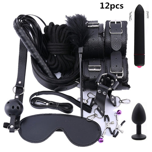 Erotic Sex Toys For Adult Game Leather Erotic BDSM Sex Kits Bondage Handcuffs Sex Game Whip Gag Nipple Clamps  SM Bdsm Toys