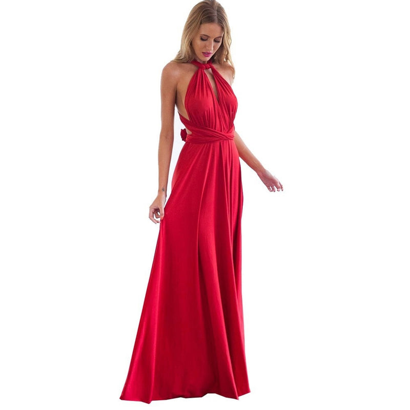 Sexy mujer Multiway Wrap Convertible Boho Maxi Club vestido rojo vendaje vestido largo fiesta damas de honor Infinity Robe Longue Femme