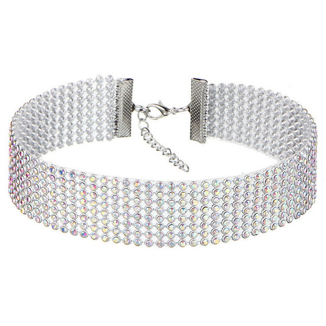 Gargantilla de cristal con diamantes de imitación para mujer, accesorios de boda, cadena de Color plateado, gargantillas góticas Punk, joyería para mujer