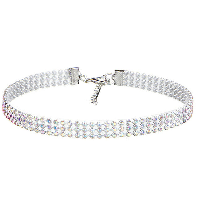 Gargantilla de cristal con diamantes de imitación para mujer, accesorios de boda, cadena de Color plateado, gargantillas góticas Punk, joyería para mujer