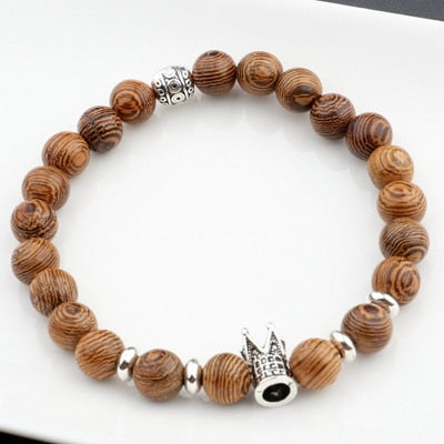 Pulseras cruzadas de cuentas de madera Natural para hombre, pulsera de cuentas de oración de meditación de ónix, joyería de madera para Yoga para hombre