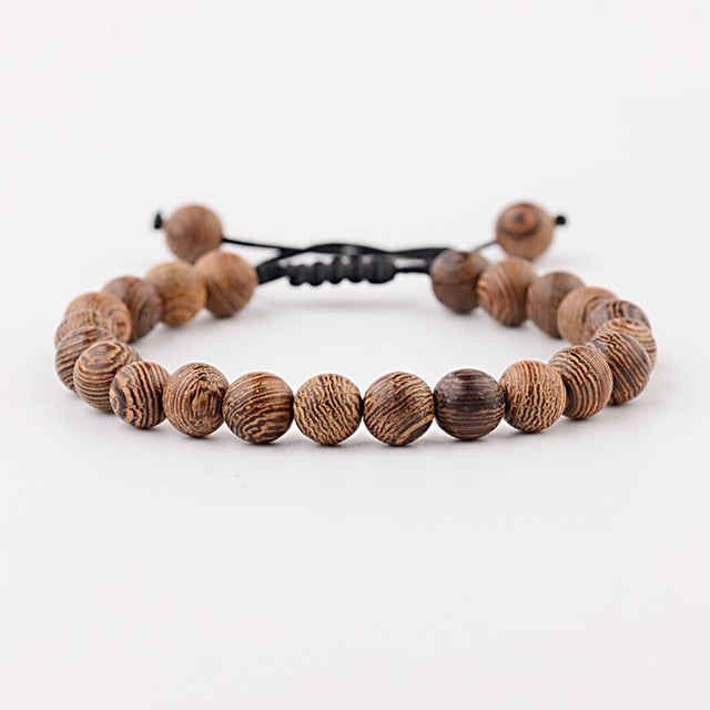 Pulseras cruzadas de cuentas de madera Natural para hombre, pulsera de cuentas de oración de meditación de ónix, joyería de madera para Yoga para hombre