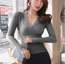 2020 neue reizvolle tiefe V-Ausschnitt Pullover Frauen Pullover beiläufige dünne Grundierung Pullover weibliche elastische Baumwolle Langarm Tops Femme