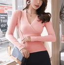 2020 neue reizvolle tiefe V-Ausschnitt Pullover Frauen Pullover beiläufige dünne Grundierung Pullover weibliche elastische Baumwolle Langarm Tops Femme