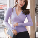 2020 neue reizvolle tiefe V-Ausschnitt Pullover Frauen Pullover beiläufige dünne Grundierung Pullover weibliche elastische Baumwolle Langarm Tops Femme