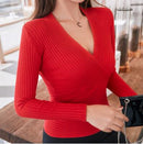 2020 neue reizvolle tiefe V-Ausschnitt Pullover Frauen Pullover beiläufige dünne Grundierung Pullover weibliche elastische Baumwolle Langarm Tops Femme