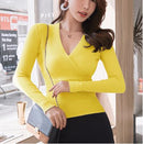 2020 neue reizvolle tiefe V-Ausschnitt Pullover Frauen Pullover beiläufige dünne Grundierung Pullover weibliche elastische Baumwolle Langarm Tops Femme