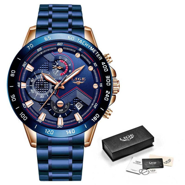 LIGE 2020 nuevos relojes de moda para hombre con acero inoxidable de la mejor marca, cronógrafo deportivo de lujo, reloj de cuarzo para hombre, reloj Masculino