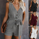 Women Summer Clothes Off Shoulder Belted Tunic Sleeveles Playsuit Solid Casual V-neck Short Home Jumpsuit 2020 Dropshipping