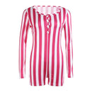 Body Sexy para mujer de manga larga con escote en V profundo ceñido al cuerpo elástico leotardo Crop Top botón corto mameluco pijama mujer mono monos