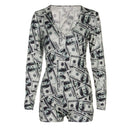 Sexy Bodysuit Women's Floral Long Sleeve Bodycon Bandage Jumpsuit Bodysuit Romper Casual Leotard Tops Sleepwear