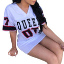 Camiseta Vestido Mujer Vestido corto Hip Hop Queen Impreso Camiseta larga suelta Cuello en V Sexy Mini vestido Robe Camiseta Vestidos платье