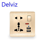 Delviz EU Standard Usb Socket, Gray Embedded Panel,2.1A Dual USB Port, AC 110-250V, UK Wall Power Socket Universal 5 Hole Outlet