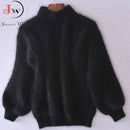 White Mohair Thicken Turtleneck Sweater Autumn Winter Sweet Fashion Lantern Sleeve Casual Solid Color Pullover pull femme