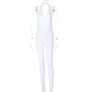Simenual Solid Bodycon Halter Women Long Jumpsuits Skinny Backless Sleeveless Workout Overalls Sportswear Fashion Basic Jumpsuit