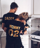 Ropa a juego para la familia Camiseta de algodón con apariencia familiar DADDY MOMMY KID BABY Letra divertida impresa Número Tops Tees Verano