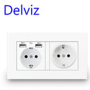 Delviz EU Standard USB socket, Double Outlet,16A Quality power panel AC 110~250V 146mm * 86mm,Double frame Wall USB Power Outlet