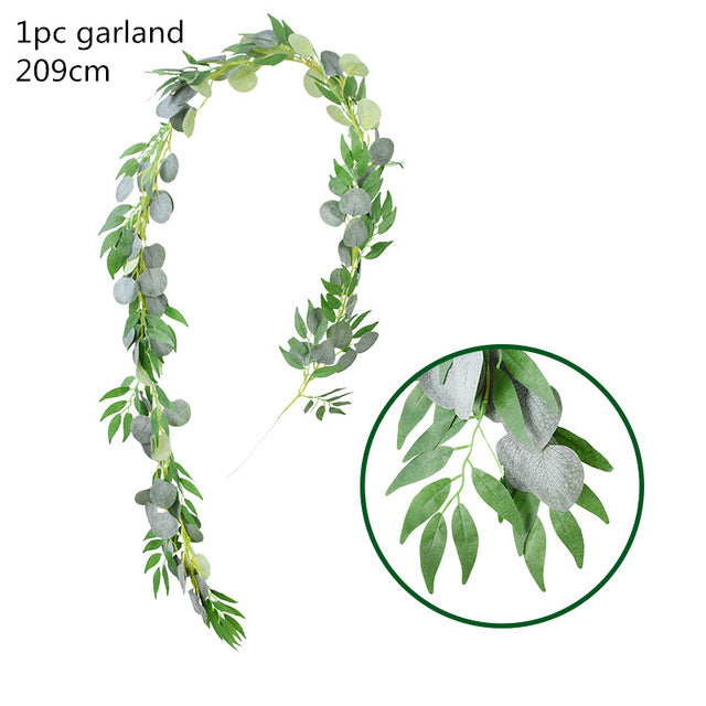Green Eucalyptus Leaves Garland Wisteria Artificial Flowers Rattan Fake Plant Silk Leaf Vines For Wedding Birthday Party Decor
