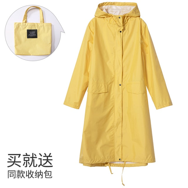 Frauen neue stilvolle lange Regenmantel wasserdichte Regenjacke mit Kapuze