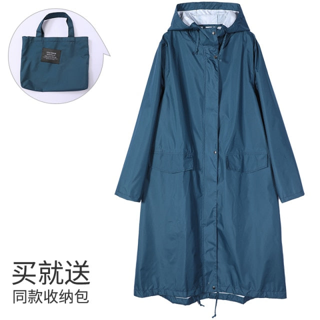 Frauen neue stilvolle lange Regenmantel wasserdichte Regenjacke mit Kapuze