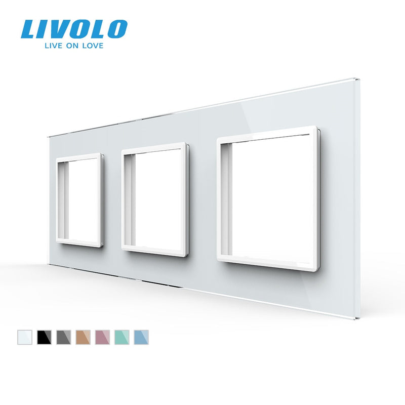 Cristal de perla blanca de lujo Livolo, estándar de la UE, Panel de vidrio Triple para interruptor de pared y enchufe, C7-3SR-11 (4 colores)