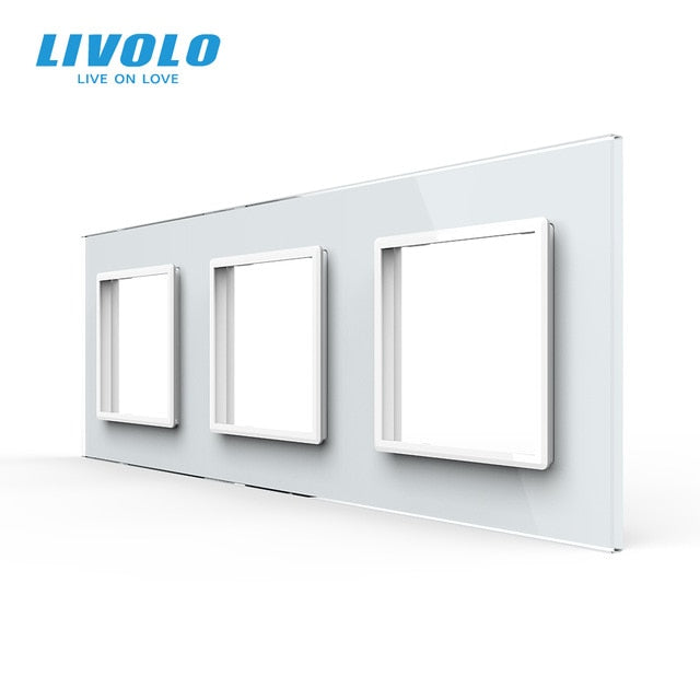 Cristal de perla blanca de lujo Livolo, estándar de la UE, Panel de vidrio Triple para interruptor de pared y enchufe, C7-3SR-11 (4 colores)