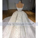 Luxury Ruffle Long Train Wedding Dress 2021 Sexy Strap Full Beading Bridal Ball Gown Vestido De Noiva