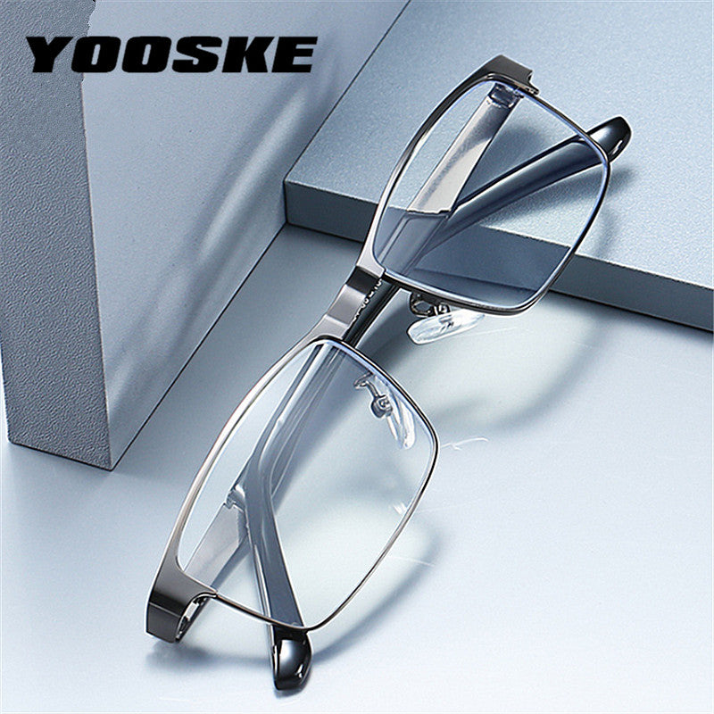 YOOSKE, gafas de lectura de negocios de acero inoxidable para hombres, para lectores, gafas ópticas presbiópicas para hombres + 1,0 1,5 2,0 2,5 3 3,5 4,0