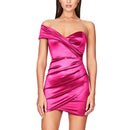 JillPeri, vestido de fiesta sin tirantes de un hombro para mujer, vestido elástico liso elegante, traje de celebridad, vestido de satén para discoteca