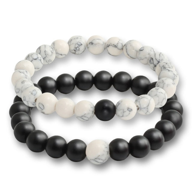 2pcs/set Bead Bracelet Natural Tiger Stone Charm Onyx Beaded Couple Distance Bracelets for Women Men Friend Gift Stretch Jewelry