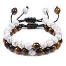 2pcs/set Bead Bracelet Natural Tiger Stone Charm Onyx Beaded Couple Distance Bracelets for Women Men Friend Gift Stretch Jewelry