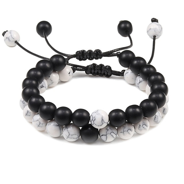 2pcs/set Bead Bracelet Natural Tiger Stone Charm Onyx Beaded Couple Distance Bracelets for Women Men Friend Gift Stretch Jewelry