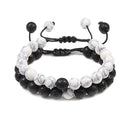 2pcs/set Bead Bracelet Natural Tiger Stone Charm Onyx Beaded Couple Distance Bracelets for Women Men Friend Gift Stretch Jewelry