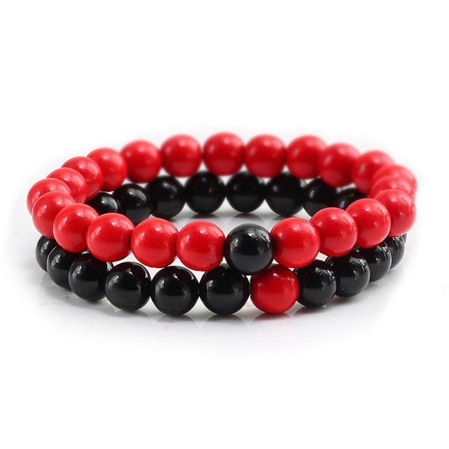 2pcs/set Bead Bracelet Natural Tiger Stone Charm Onyx Beaded Couple Distance Bracelets for Women Men Friend Gift Stretch Jewelry