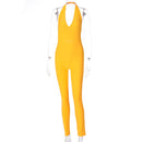 Simenual Solid Bodycon Halter Women Long Jumpsuits Skinny Backless Sleeveless Workout Overalls Sportswear Fashion Basic Jumpsuit