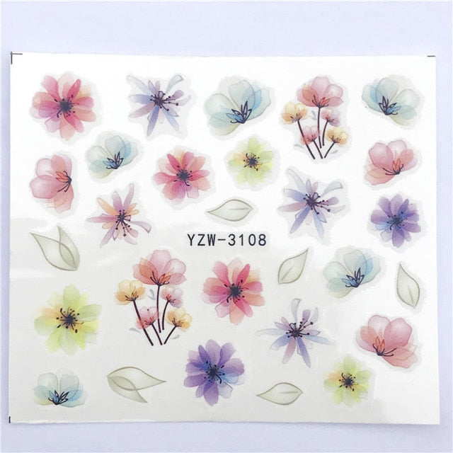 YWK 1 STÜCK Transparente Farbe Blume Wassertransfer Aufkleber Nail Art Decals DIY Fashion Wraps Tipps Maniküre Werkzeuge