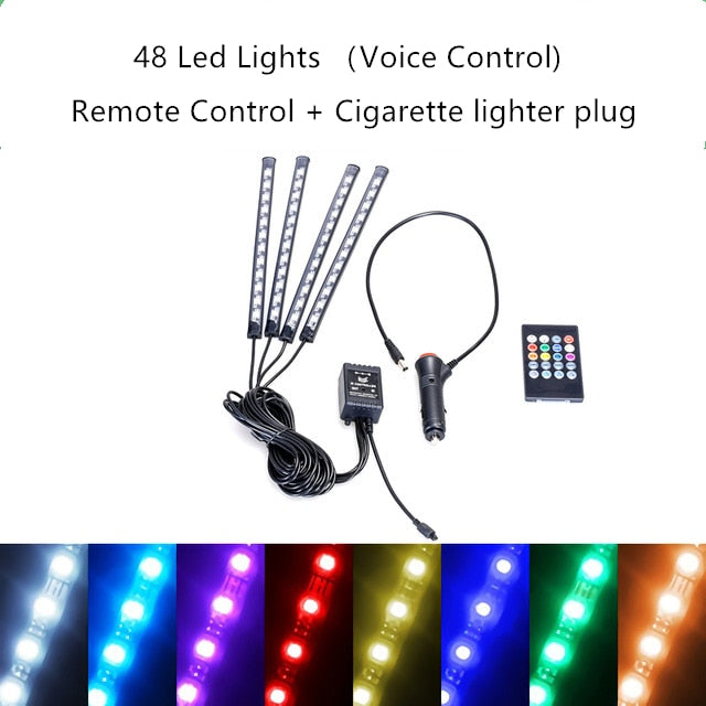 Luz decorativa para coche, luz de ambiente Interior, tira de luces LED RGB con USB, Control remoto inalámbrico de música, múltiples modos