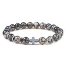 Prayer Men Natural Stone Wood Beads Rosary Hematite Cross Bracelets Onyx Meditation Bracelet Women Yoga Jewelry Homme Pulsera